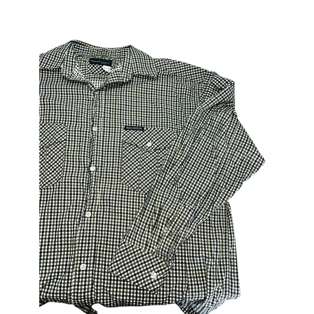 Rocawear Men's Checkered Shirt Long Sleeve Button Down‎ Mens Size 3XL Green - Picture 3 of 8